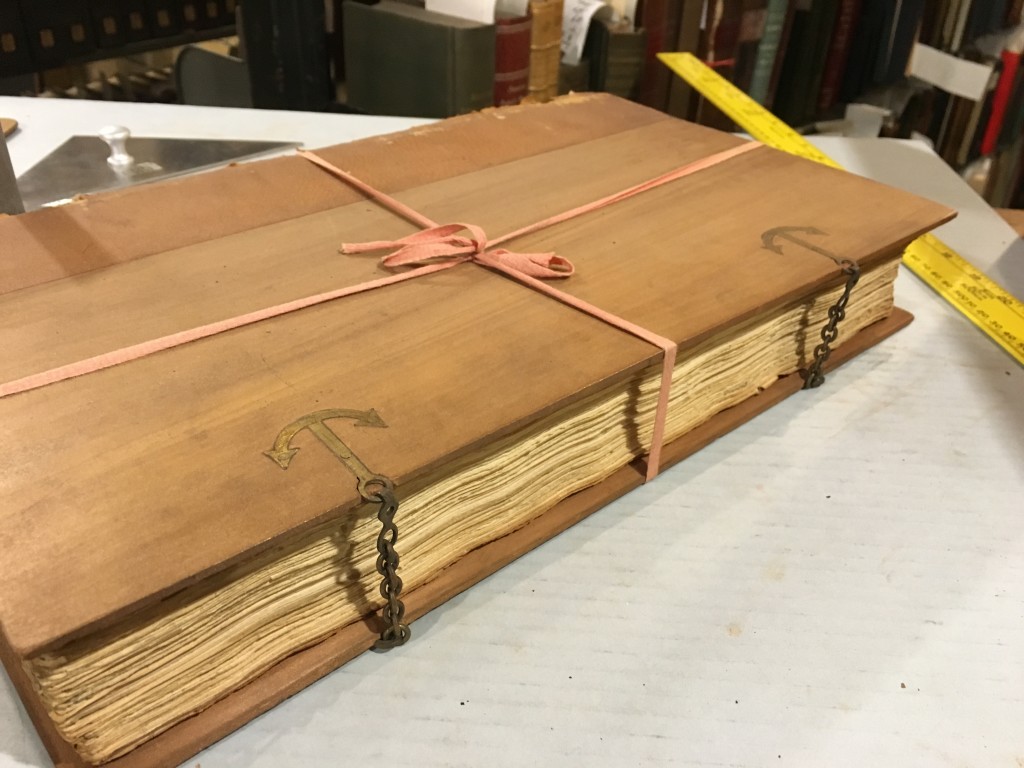 In this case, boards were detached from the spine/textblock. But let’s just talk about the reason I really took a photo of this book on Christopher Columbus…the anchor clasps and catches! How cool are those?