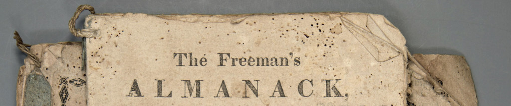 THE PRESERVATION LAB: A collaboration between the University of Cincinnati and the Public Library of Cincinnati and Hamilton County Object Institution & Library: PLCH CALL #: 529.43 F855 SUBJECT: Freeman's Almanacks from 1823-1829, all side sewn, some with threaded loops at top (to hook onto a nail in a wall), varying sizes, some missing covers, all received dirty/stained and torn edges DATABASE ID: 1124 ITEM #: i28069493 TREATMENT ID: LIGHTING: EcoSmart 27-Watt (100W) Full Spectrum Craft CFL Fluorescent with sock diffusers + reflector and foam board FILTER(s): none COMMENTS: CREATOR: Jessica Ebert WEBSITE: thepreservationlab.org