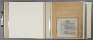 THE PRESERVATION LAB: A collaboration between the University of Cincinnati and the Public Library of Cincinnati and Hamilton County Object Institution & Library: PLCH CALL #: 977.178092 ffH966Zh 1938 SUBJECT: Althea Hurst scrapbook, 1938 - documents the journey of four Cincinnati school teachers - took a trip to Canada, Nortern Europe, Germany, Eastern Europe, and France. Scrapbook filled with photographs, brochures, notes and other ephemera. DATABASE ID: 1015 ITEM #: i83079427 TREATMENT ID: LIGHTING: EcoSmart 27-Watt (100W) Full Spectrum Craft CFL Fluorescent with sock diffusers FILTER(s): none COMMENTS: CREATOR: Jessica Ebert WEBSITE: thepreservationlab.org