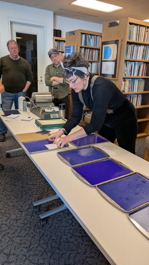 Image of gelatin plates stained purple by the dye used to make the hectograph copies.